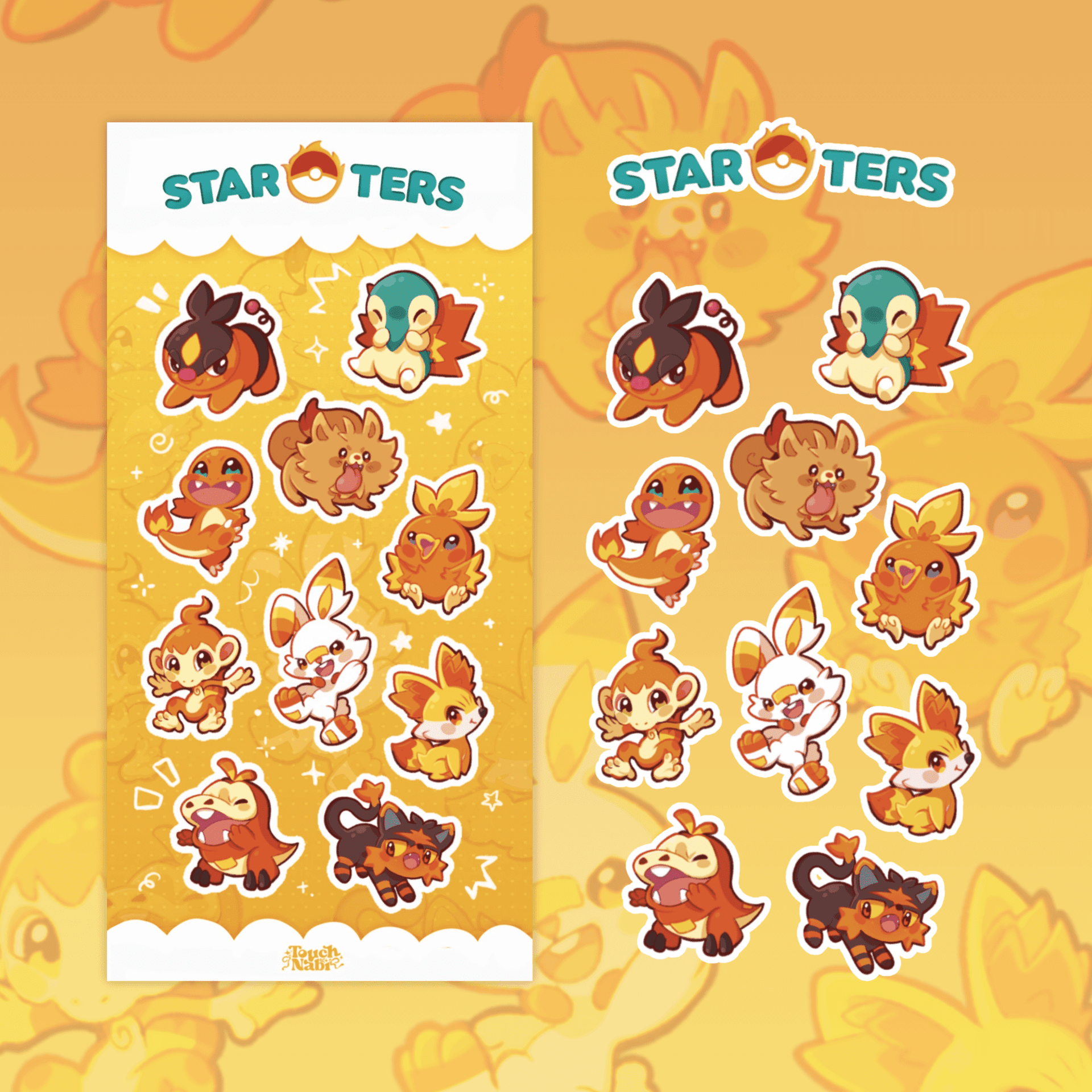 Pokemon Starters Fuego - Hoja de pegatinas - 2